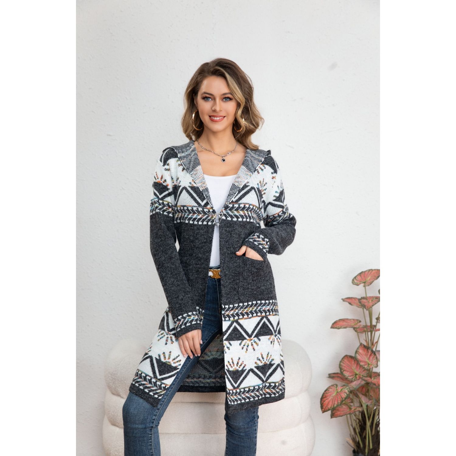 Likeshop - Sweater Largo Tapado Tipo Cardigan Mujer Abrigo Etnico Tendencia 7011
