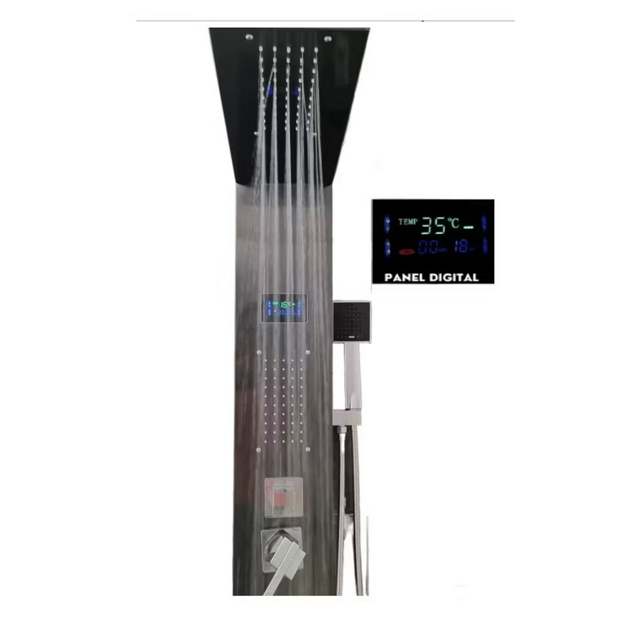 Aquatrend - Columna De Ducha Con Panel Digital De Temperatura Color Gris Oscuro