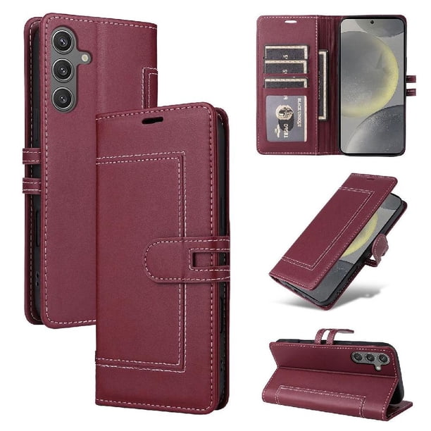 Premium Wallet Case for Samsung Galaxy S25 with Card Slots & Kickstand, Flip Cover Red
