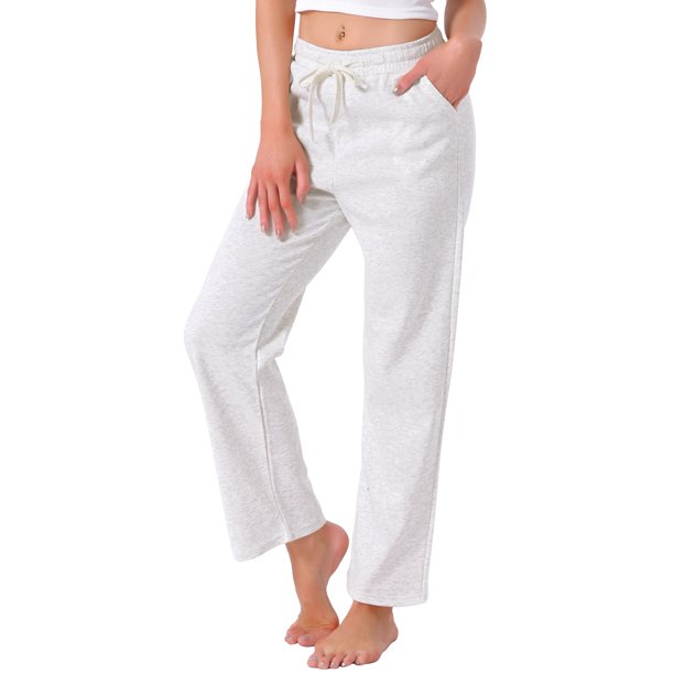 INSPIRE CHIC Pantalones de Salón para Mujeres de Algodón Largos Rectos con Cintura Elástica y Cordón con Bolsillo para Dormir, Deporte, Pijama, Ropa de Noche S Gris Claro