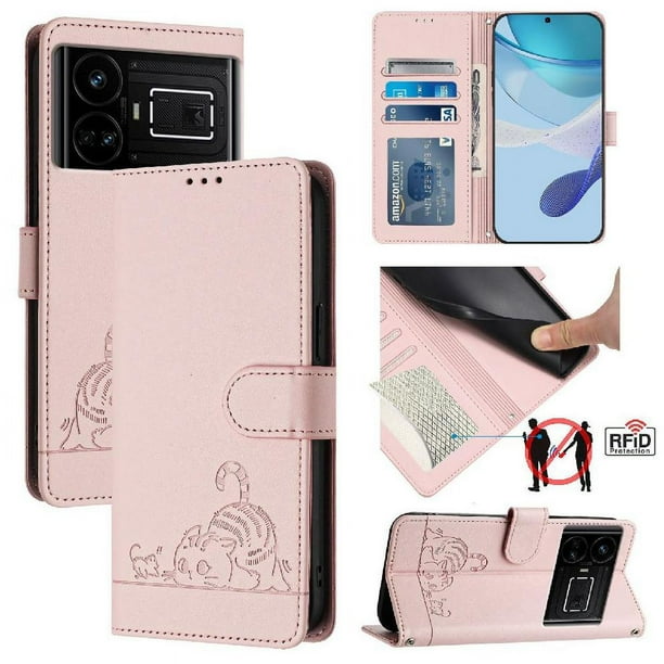 Funda tipo cartera FOXDOCK para Realme GT5 5G 204W /GT5 5G con soporte, ranuras, RFID, diseño de gato