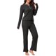 thumbnail image 4 of INSPIRE CHIC Conjunto de Pijama para Mujer de Manga Larga con Cuello Henley Acanalado, Cintura Elástica, Pantalones de Pierna Ancha con Cordón, 2 Piezas para Estar en Casa M Negro, 4 of 6