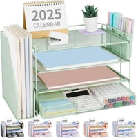 Organizador De Escritorio Opnice De 4 Niveles Con Cajón Y 2 Soportes Para Bolígrafos, Color Verde