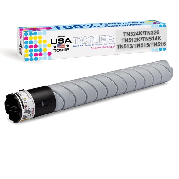 Tóner compatible de reemplazo MADE IN USA TONER para Konica Minolta bizhub 308e, 368e, C258, C308, C368, C458, C558, TN512K, TN324K, TN513, TN514K, TN515, TN516, TN326 universal (negro, 1 cartucho)