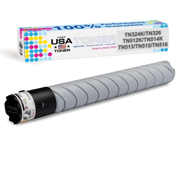 Tóner compatible de reemplazo MADE IN USA TONER para Konica Minolta bizhub 308e, 368e, C258, C308, C368, C458, C558, TN512K, TN324K, TN513, TN514K, TN515, TN516, TN326 universal (negro, 1 cartucho)