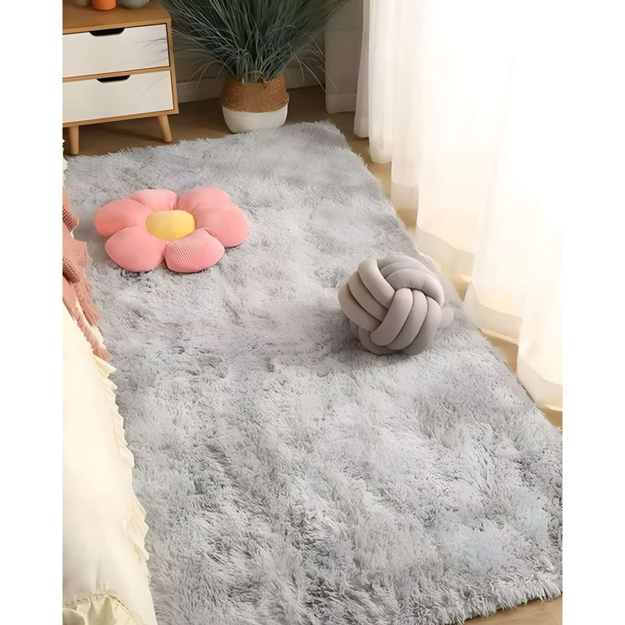 Teng Fei - Alfombra Living Dormitorio Suave 180 X 200 Cm Blanco Y Gris