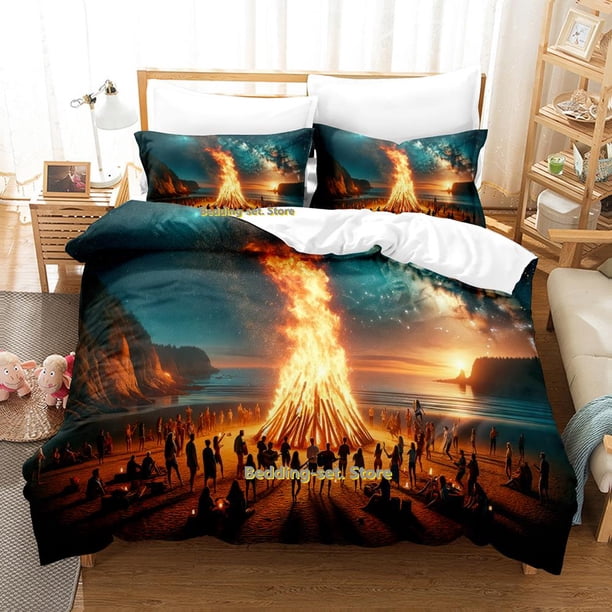 x770 Bed SheetsCool Bonfire Bedding Set Twin Full Size Bed Set Adult Kid Bedroom Duvetcover Sets Anime Bed Sheet Set 3-Piece Bedding Set (1 Duvet Cover + 2 Pillow Shams) nj770