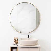 Tuhome - Espejo D80 Circular 80X80X3,5 Cm Dorado Con Marco Metalico