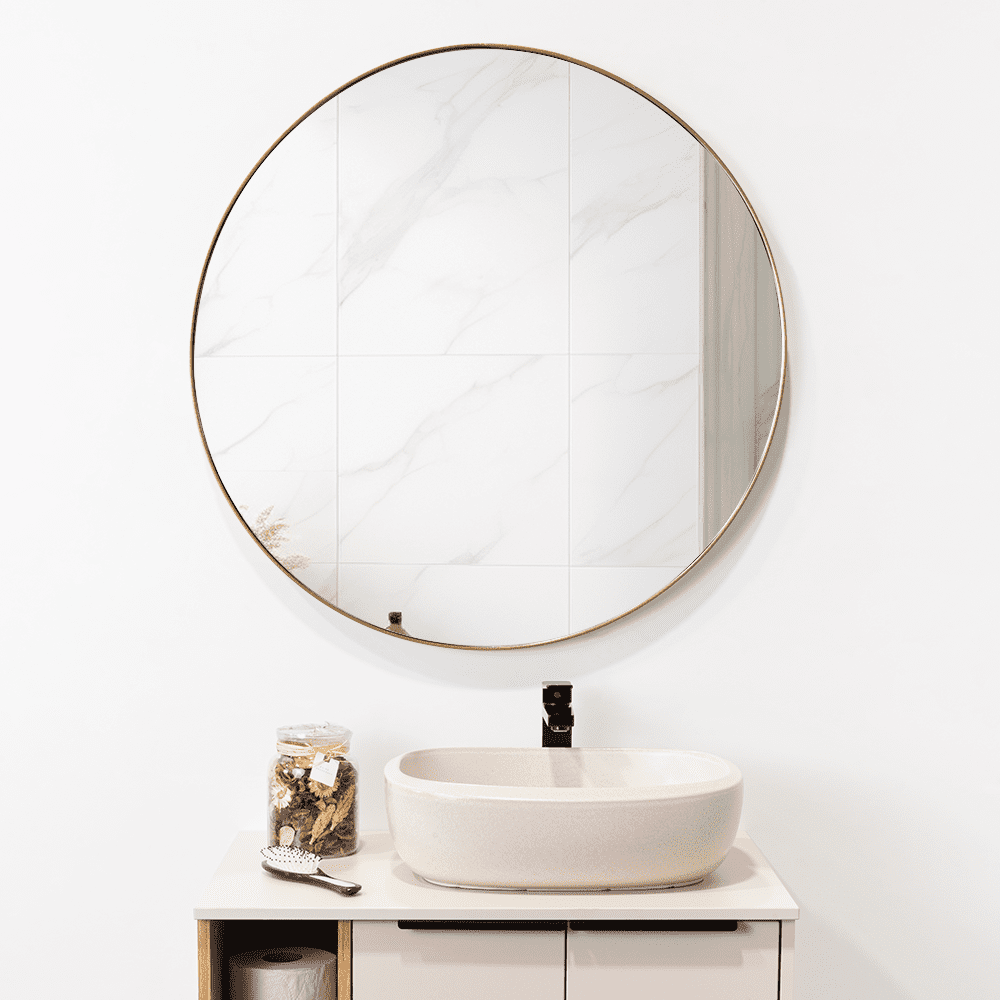 Tuhome - Espejo D80 Circular 80x80x3,5 Cm Dorado Con Marco Metalico