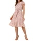 thumbnail image 4 of INSPIRE CHIC Vestido Midi Floral para Mujer Cuello Cuadrado Mangas Cortas con Volantes Dobladillo con Volantes Vestido de Invitada de Boda de Verano Rosa Blanco S, 4 of 5