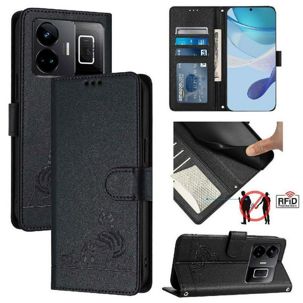 Funda tipo cartera FOXDOCK para Realme GT Neo 5 5G/Neo 5 SE 5G con soporte, ranuras, RFID, diseño de gato