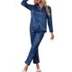 thumbnail image 2 of INSPIRE CHIC Conjunto de Pijama de Satén para Mujer Conjunto de Descanso de Manga Larga con Ribete en Contraste y Pantalones de Cintura Elástica XL Azul Oscuro, 2 of 6