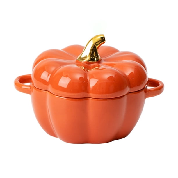 Tazón de sopa de calabaza de cerámica con tapa, adecuado para microondas y lavavajillas, tazón de sopa de calabaza con mango, tanque de almacenamiento de calabaza decorado en casa