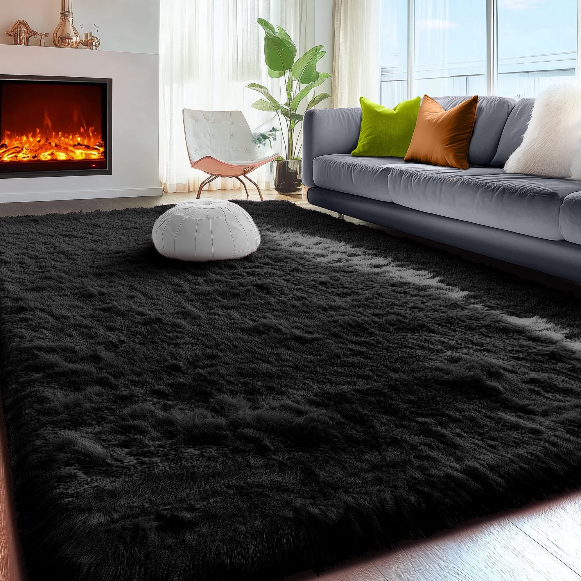 Alfombra Pagisofe, Esponjosa, Negra, 120 X 180 Cm, Moderna, Para Dormitorio