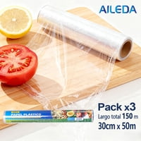 Papel Aileda Film Plástico 30Cm X 50 Mt Cocina Transparente En Total 3 Rollos