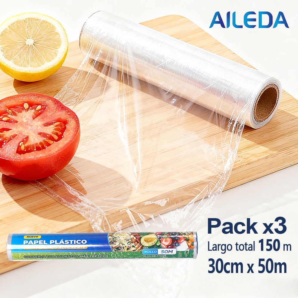 Papel Aileda Film Plástico 30cm X 50 Mt Cocina Transparente En Total 3 Rollos