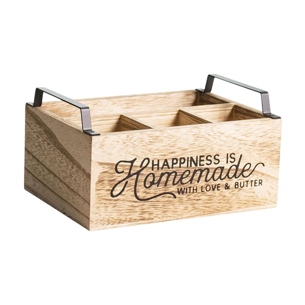 Caja Organizadora De Almacenamiento De Madera Para Utensilios, Ideal Para Fiestas, Comedores Y Mostradores.