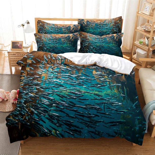 Many fish Bedding 3-piece Digital Printing Cartoon Plain Weave Craft For North America And Europe Bedding Set Bed Sheets