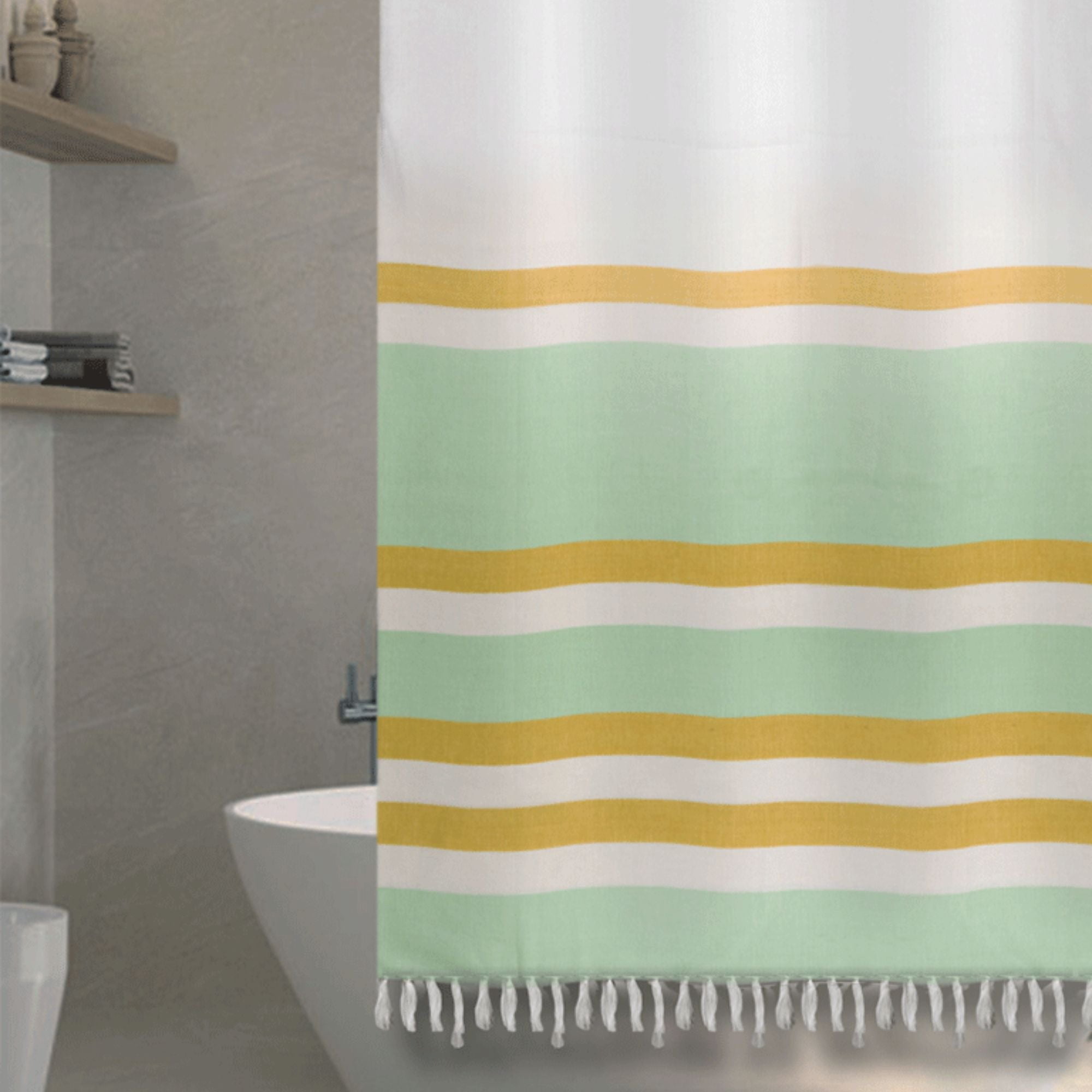 Decoexpress - Cortina Baño Tela Mas Flecos Marinera