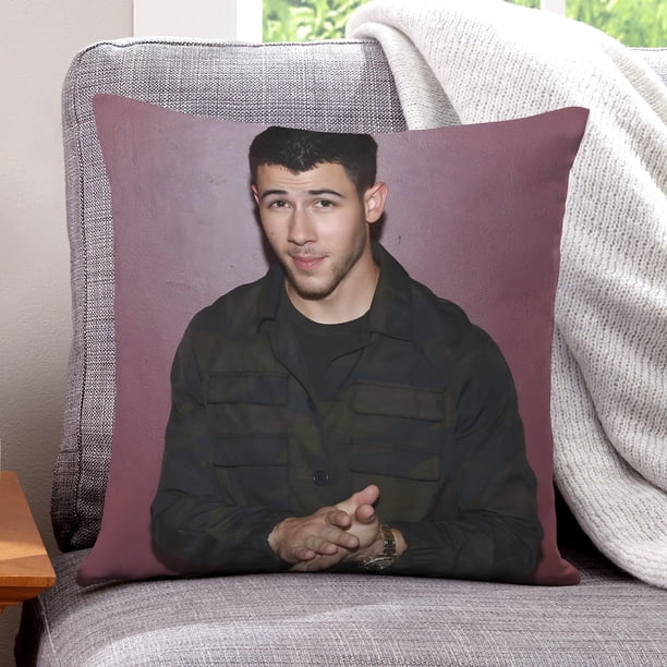 Nick Jonas Fundas de almohada de terciopelo con tema, regalos de funda de almohada, decoración para el hogar, cojín de lanzar, regalo de cumpleaños para fans y parejas. 60cm x 60cm.