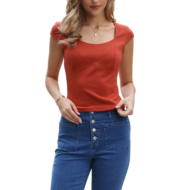 INSPIRA CHIC Y2K Crop Tops para Mujeres Camisetas de Manga Corta Ajustadas Casual Verano Básicas T-Shirts S Naranja Quemado