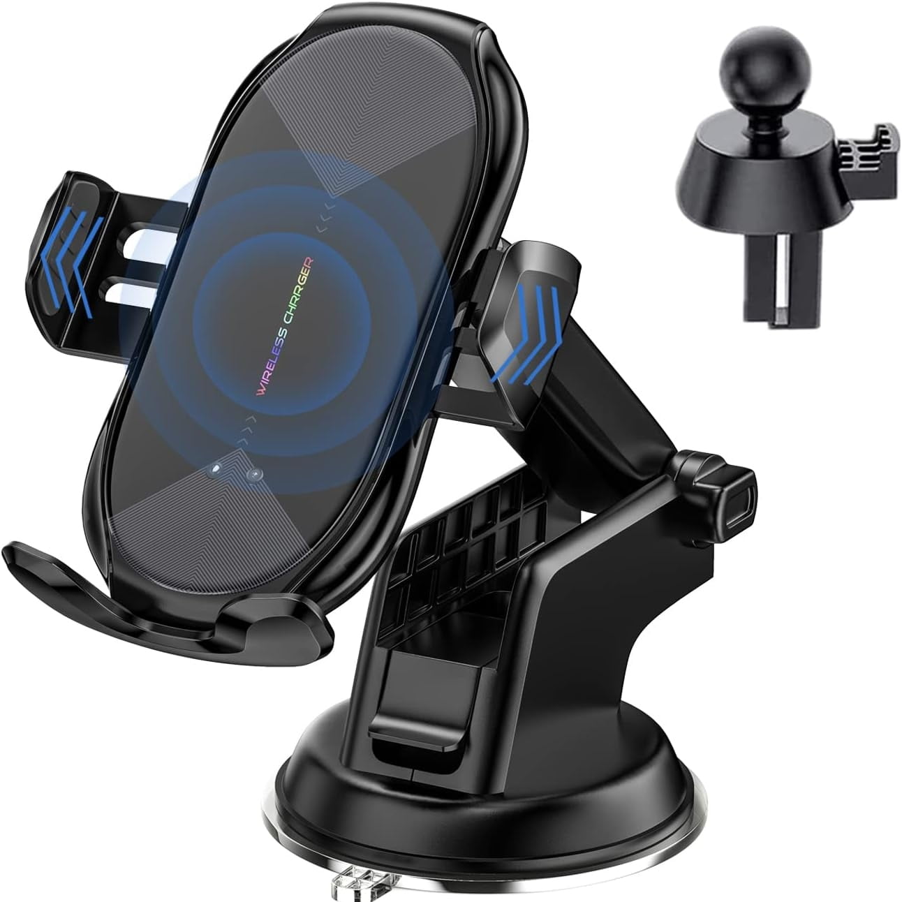 Genérico - Soporte De Carga Inalámbrica Para Coche, Carga Rápida Qi De 15 W, Soporte De Sujeción Automática, Soporte Para Ventilación De Aire/salpicadero - Para Iphone Samsung - Negro