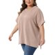 thumbnail image 4 of Agnes Orinda Blusas de Mujer Tallas Grandes a Rayas Cuello Redondo Camisetas de Manga Corta con Abertura Lateral Verano Casual 3X Caqui, 4 of 8