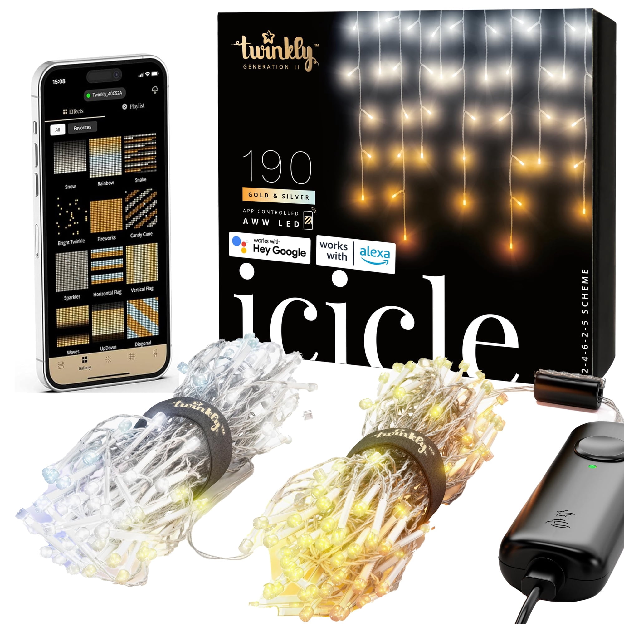 Luces Led En Cascada Icicle Twinkly 190 Leds App Inteligente Ip44 5,5 M