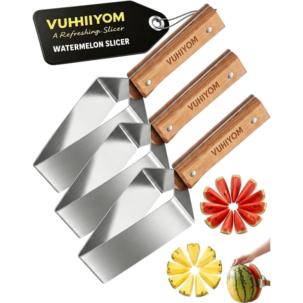 Cortador sandía triángulo acero inoxidable mango madera 3 uds utensilio cocina