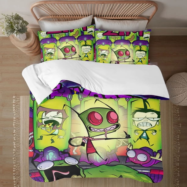 Invader Zim Face on print Soft Bed Set Lightweight 3 Pieces Bedding Sets for All Season Comforter Set Easy Care