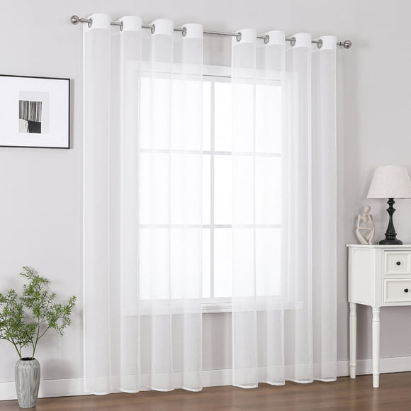 Visillo Blanco Con Argollas 2 Cortinas Tipo Velo Medida 140x230cm Cada Paño