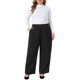 thumbnail image 2 of Pantalones de traje de cintura alta con doble botón para mujer de talla grande Agnes Orinda, frente plisado elástico, pierna ancha recta, pantalón de negocios con bolsillos 4X negro, 2 of 6