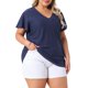 thumbnail image 4 of Blusa de manga acampanada con cuello en V para mujer de talla grande de Agnes Orinda, camiseta hueca de primavera/verano, talla 4X, azul marino, 4 of 6