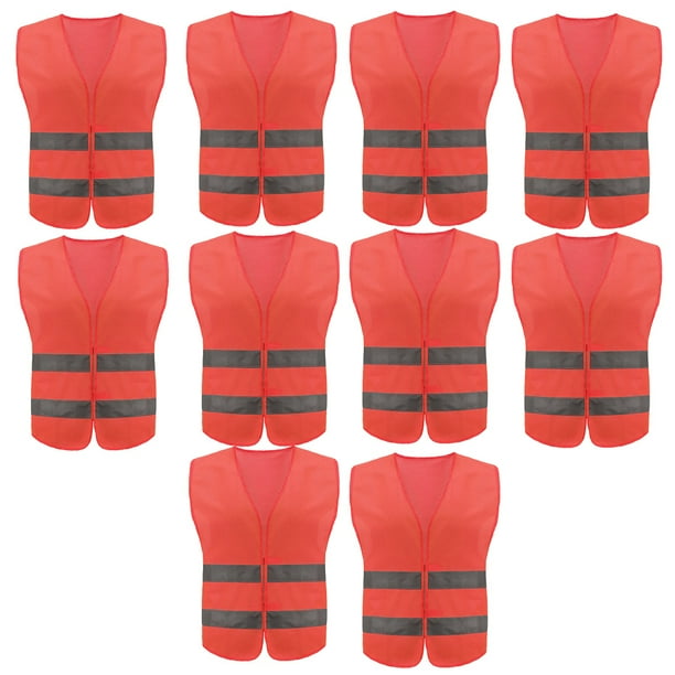 Chalecos de seguridad de alta visibilidad (paquete de 10) para tráfico, carreras, topógrafos y guardias de seguridad. Chaleco de construcción con 2 bandas reflectantes.