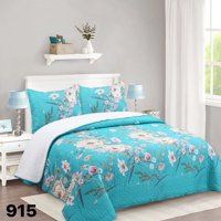 Genérico - Cubrecama Quilt Sherpa 2 Plazas - Turquesa Flores M915