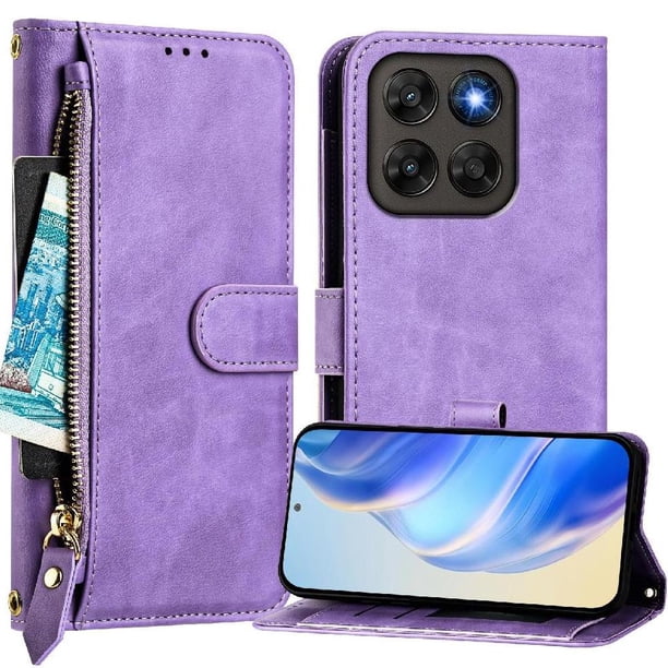 FOXDOCK Funda Tipo Cartera para Realme GT 7 Cuero PU con Cremallera y Correa de Muñeca, Ranuras para Tarjetas, Soporte Plegable, Cierre Magnético