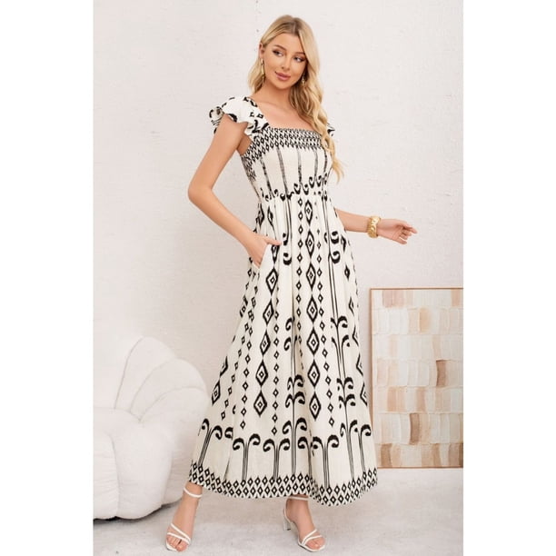Maxi Vestido Verano Largo Mujer Estampado Geometrico Casual 3362