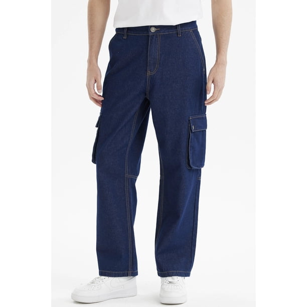 Jeans Hombre Calce Recto Cargo Azul Oscuro