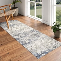 Alfombra Runner Art&Tuft 61 X 152 Cm, Lavable Y Antideslizante, Color Azul