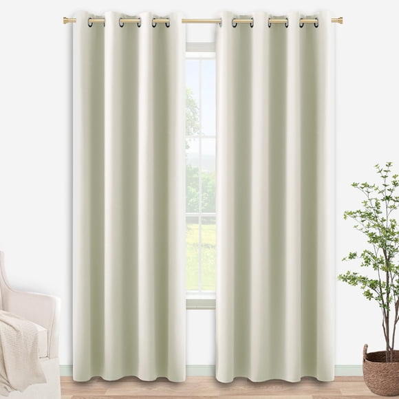 Cortinas Koufall, color crema, para oscurecer habitaciones, 214 cm de largo, 2 paneles