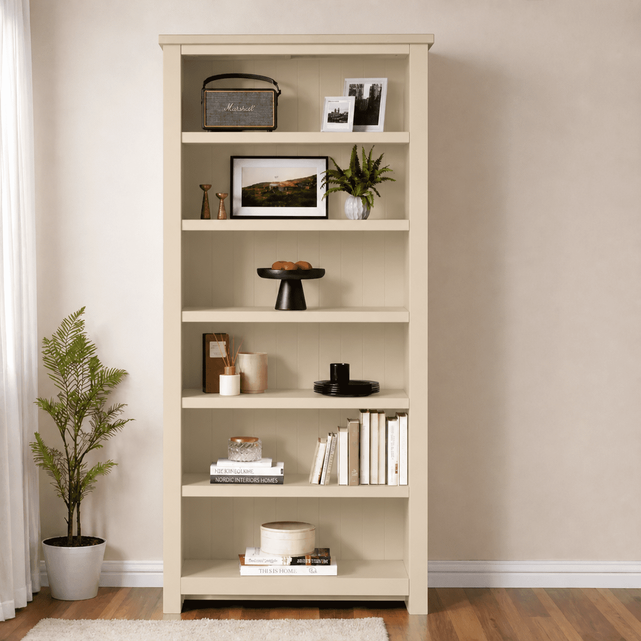 Arca Muebles - Biblioteca "farrow" Estantería De Pino Macizo 6 Niveles - Beige - 60x35x180 Cm