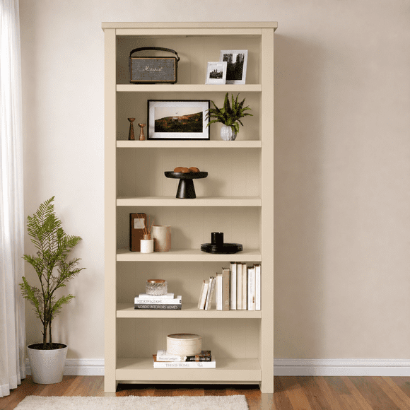 Biblioteca "Farrow" Estantería de Pino Macizo 6 Niveles - Beige - 60x35x180 cm