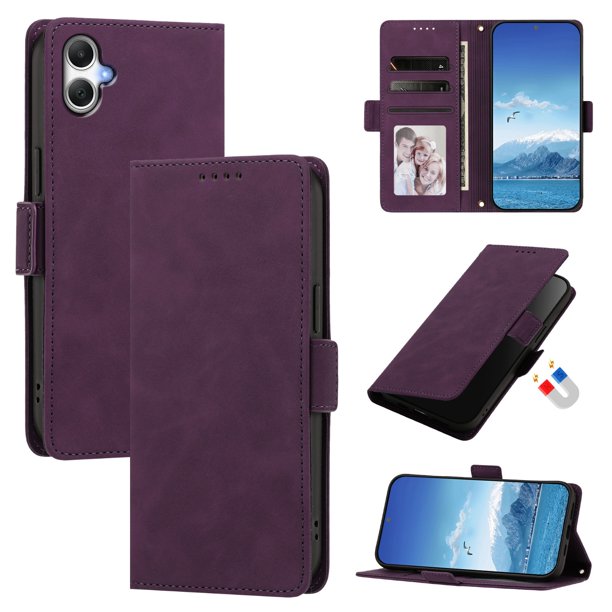 Funda Billetera Delgada para Samsung Galaxy A06 4G/5G con Ranuras y Soporte Morado oscuro