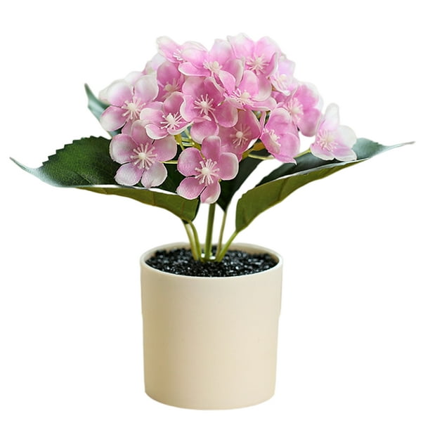 Bonsái de hortensia artificial, flor de seda, planta verde artificial para decoración de interiores, planta en maceta.