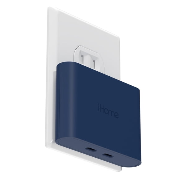 Cargador iHome Multiport 40W USB-C AC Pro de 2 puertos, bloque plano