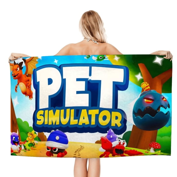 Pet Simulator Toalla de playa de secado rápido con diseño temático, regalo para mujeres y niñas, ideal para cumpleaños, fans, amantes de la música, uso en la playa o al aire libre, 78 × 160 cm