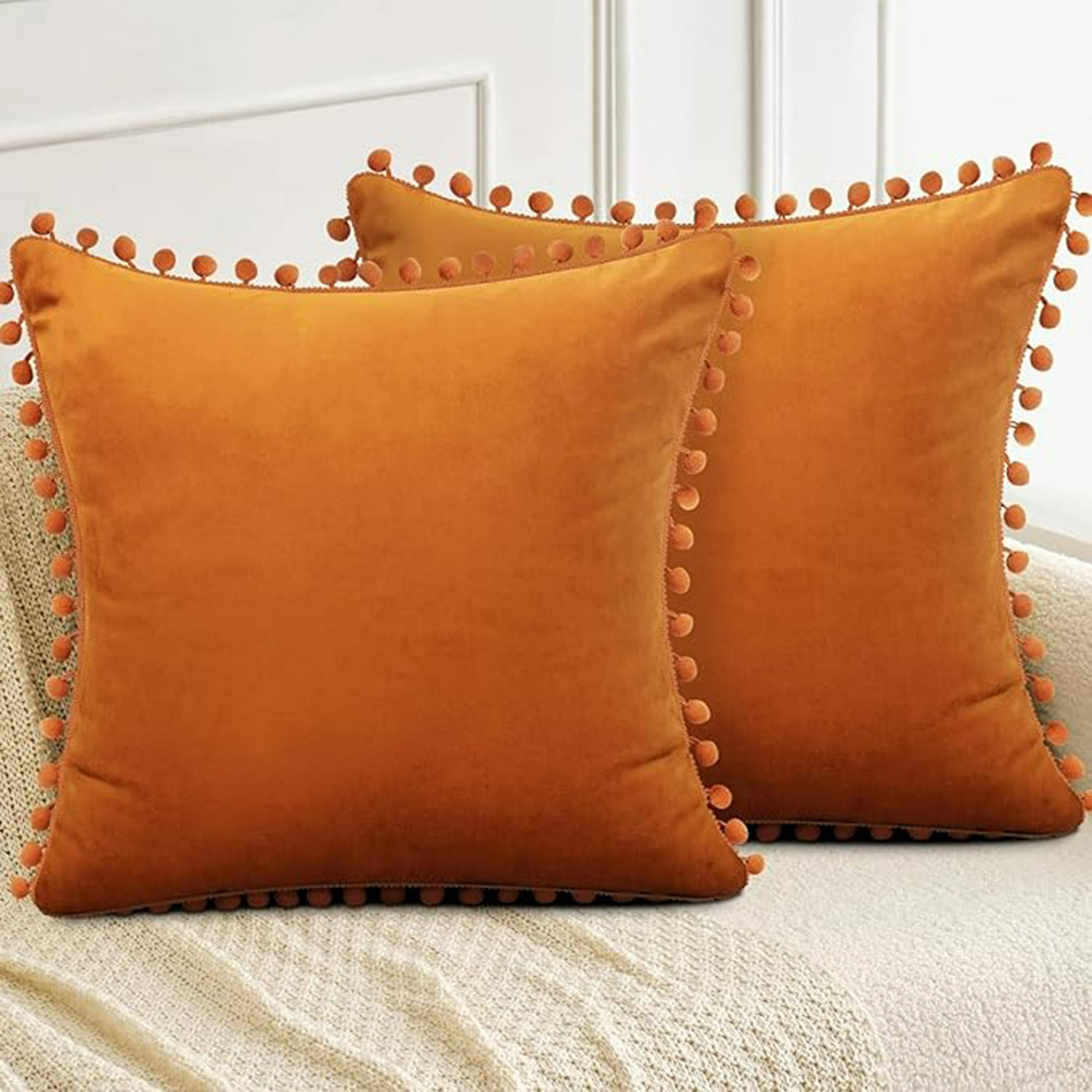 Veatool - 2 Fundas De Almohada Cuadradas De Terciopelo Blando, Fundas De Almohada Decorativas De 40 X 40 Cm, Con Bolas De Terciopelo, Para Sofás De Decoración Familiar, Reposabrazos, Etc.