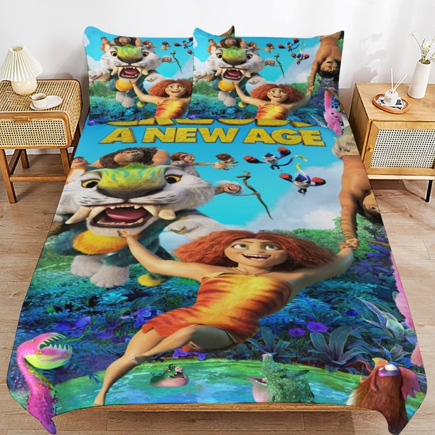 The Croods Cartoon Bedding Sets Ultra Soft Skin-Friendly Duvet Cover 3 Piece, Cute Comforter Cover Bed Set for Boys Girls Kids
