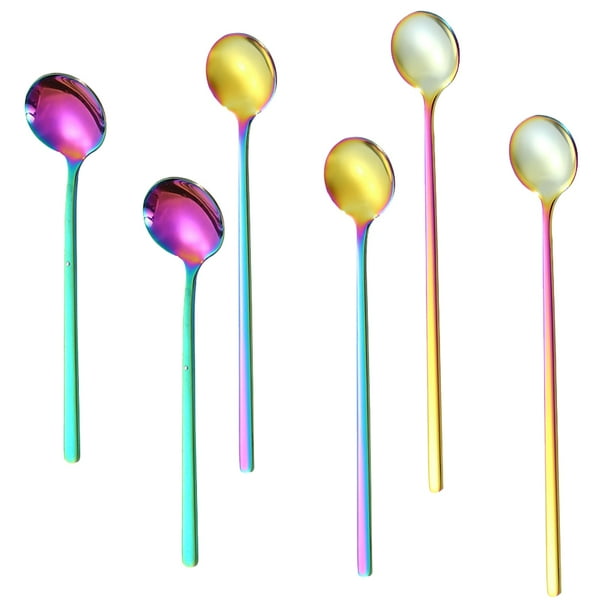 Cuchara para té helado de mango largo, cucharas para mezclar cócteles, cucharas de café de acero inoxidable, juego de 6