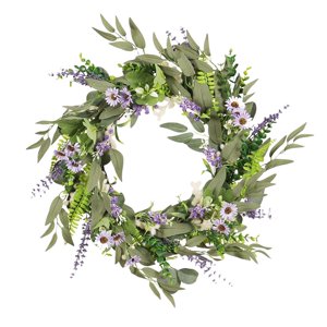 Magideal - Corona De Lavanda Grande De 20 Pulgadas, Guirnalda De Flores De Margaritas, Guirnalda De Granja, Puerta Delantera, Colgante De Pared Para Boda, Corona